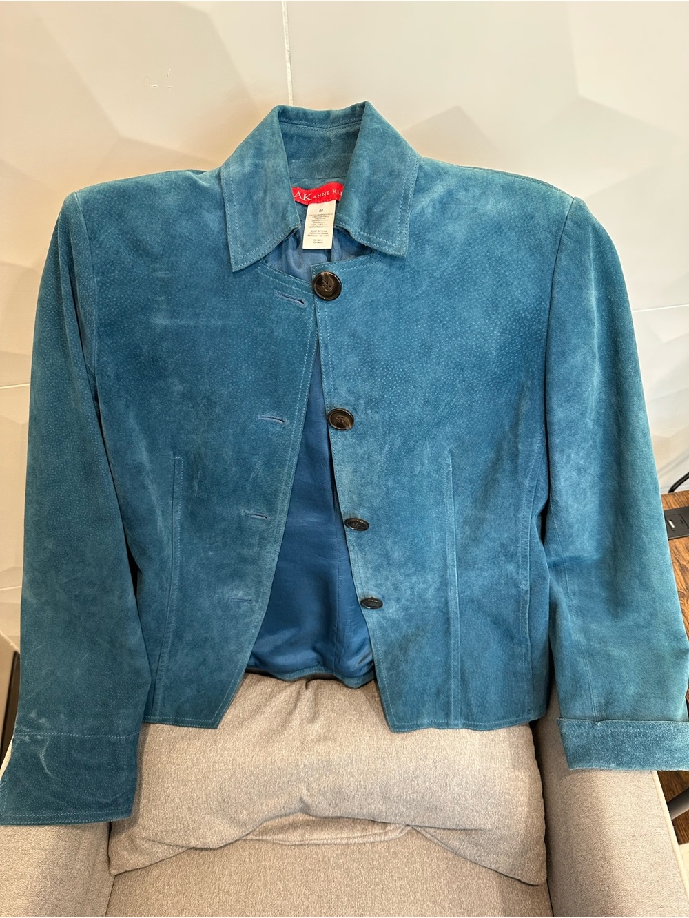 Vintage Anne Klein Teal Suede Button-Front Jacket